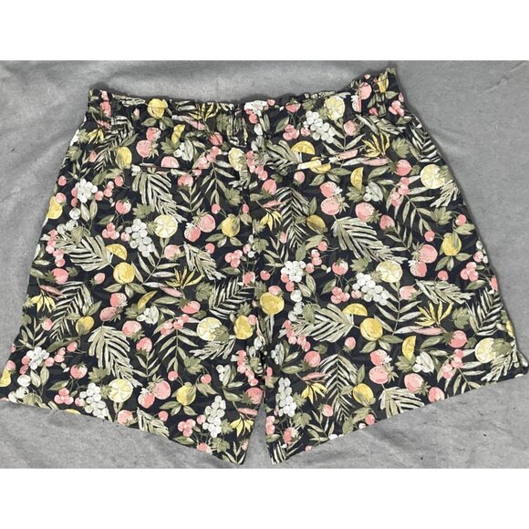 CJ Banks Womens Sz 2X Shorts Olive Green Floral Hawaiian Linen Blend Pull On - Picture 2 of 11